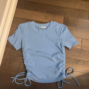 Blue ruched Zara crop tee